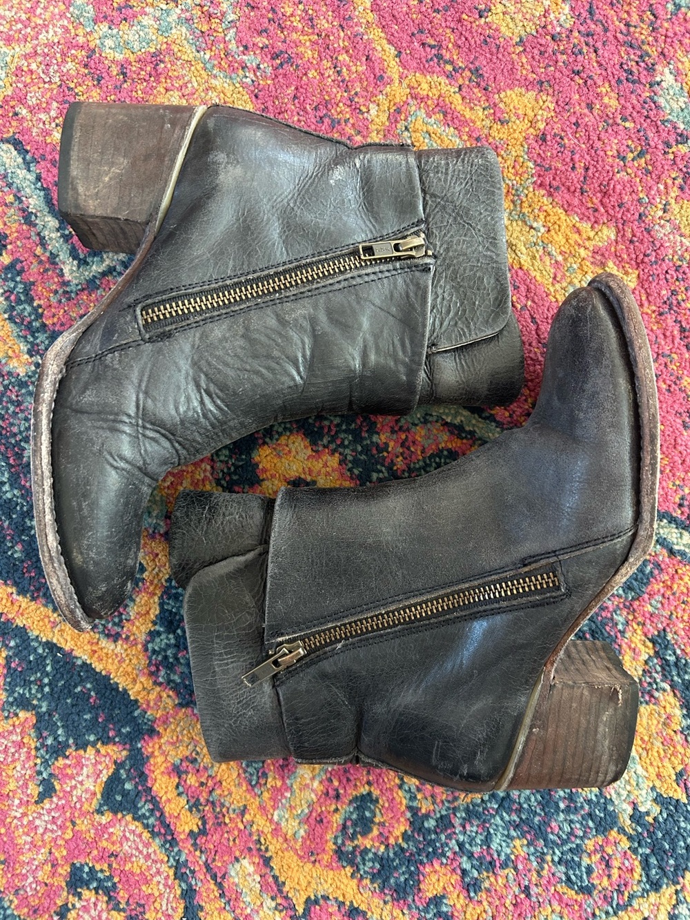 Freebird by Steven | Womens Black Distressed Leather Dual Zip Clip Ankle Boots 7 - Picture 7 of 16